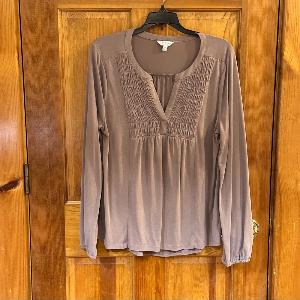 Light mocha ladies, long sleeve, smock style blouse, XL